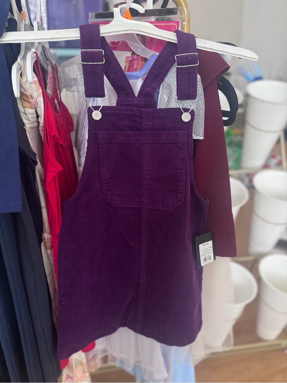 art class Purple Corduroy Pinafore Dress with Front Pocket